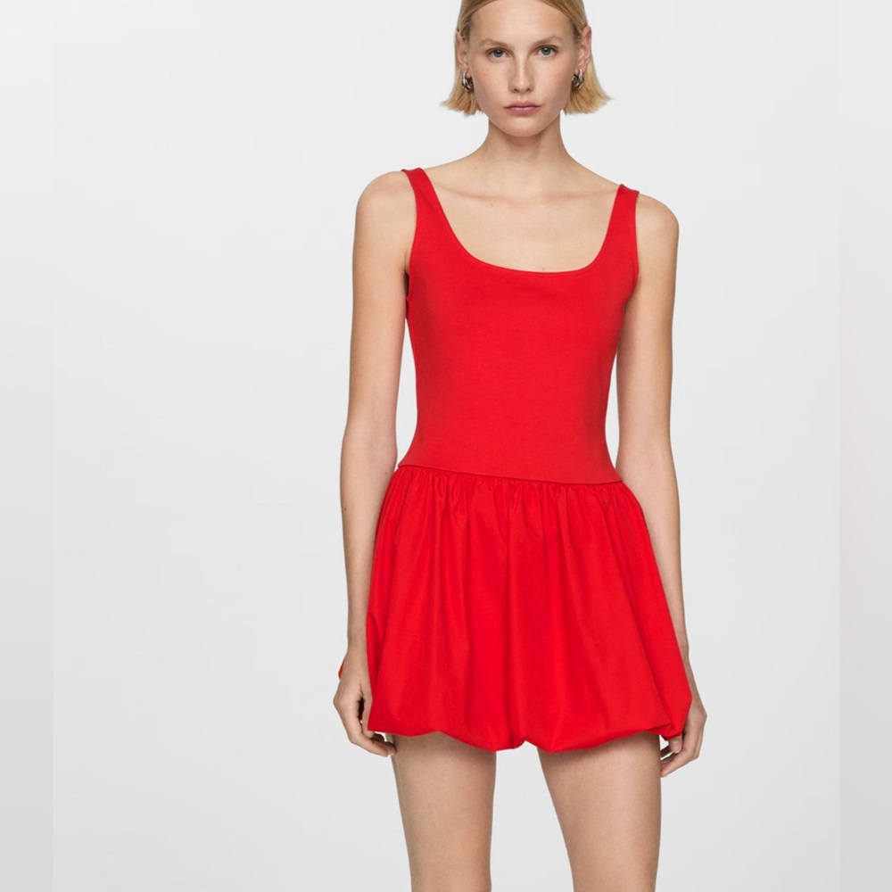 MANGO bubble hem mini dress red size 02/XS NWT
